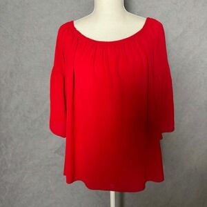 Fresh Tart Size L Red Off Shoulder Blouse Flowy Boho Peasant Top Casual Chic